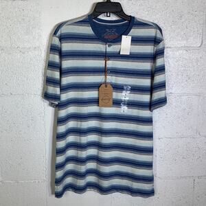 Weatherproof Vintage Men's Striped Sueded Jersey Henley Shirt, blue Large $40